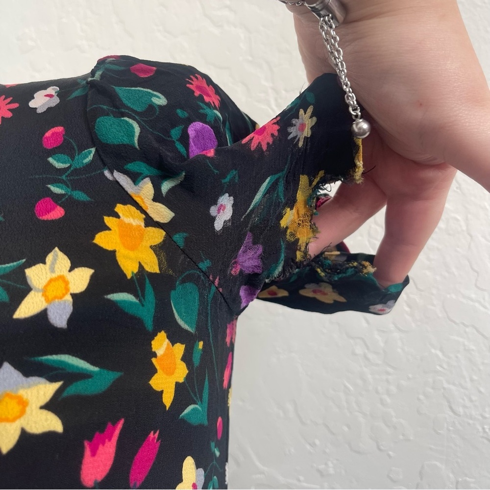 Vintage 1990s Betsey Johnson Black Floral Mini Dress Button Front Womens Size XS - Picture 8 of 10